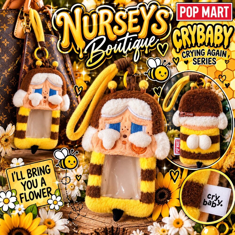 POP MART CRYBABY Crying Again Bee Plush Card Holder I’ll Bring You a Flower